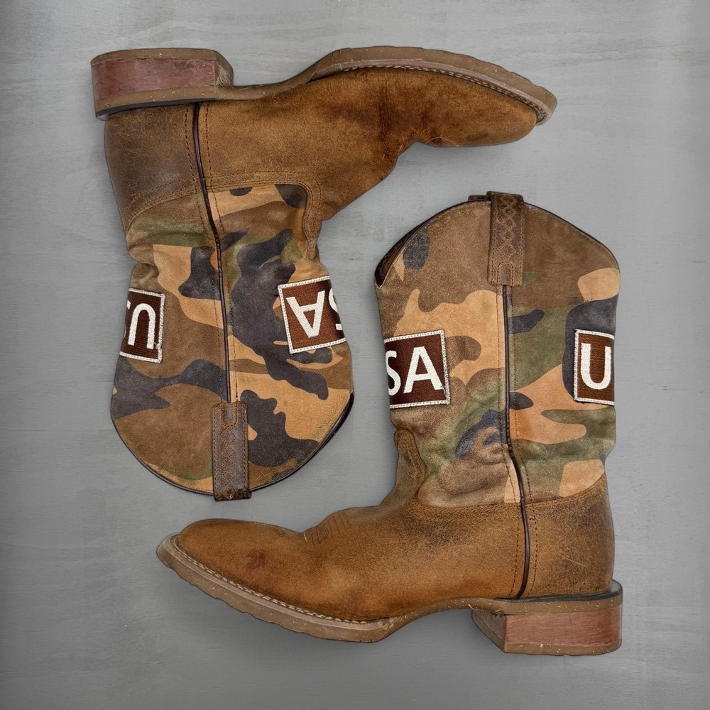 Laredo Cowboy Approved Boots‎ Brown Camo USA Patriotic Square Toe 10.5 D